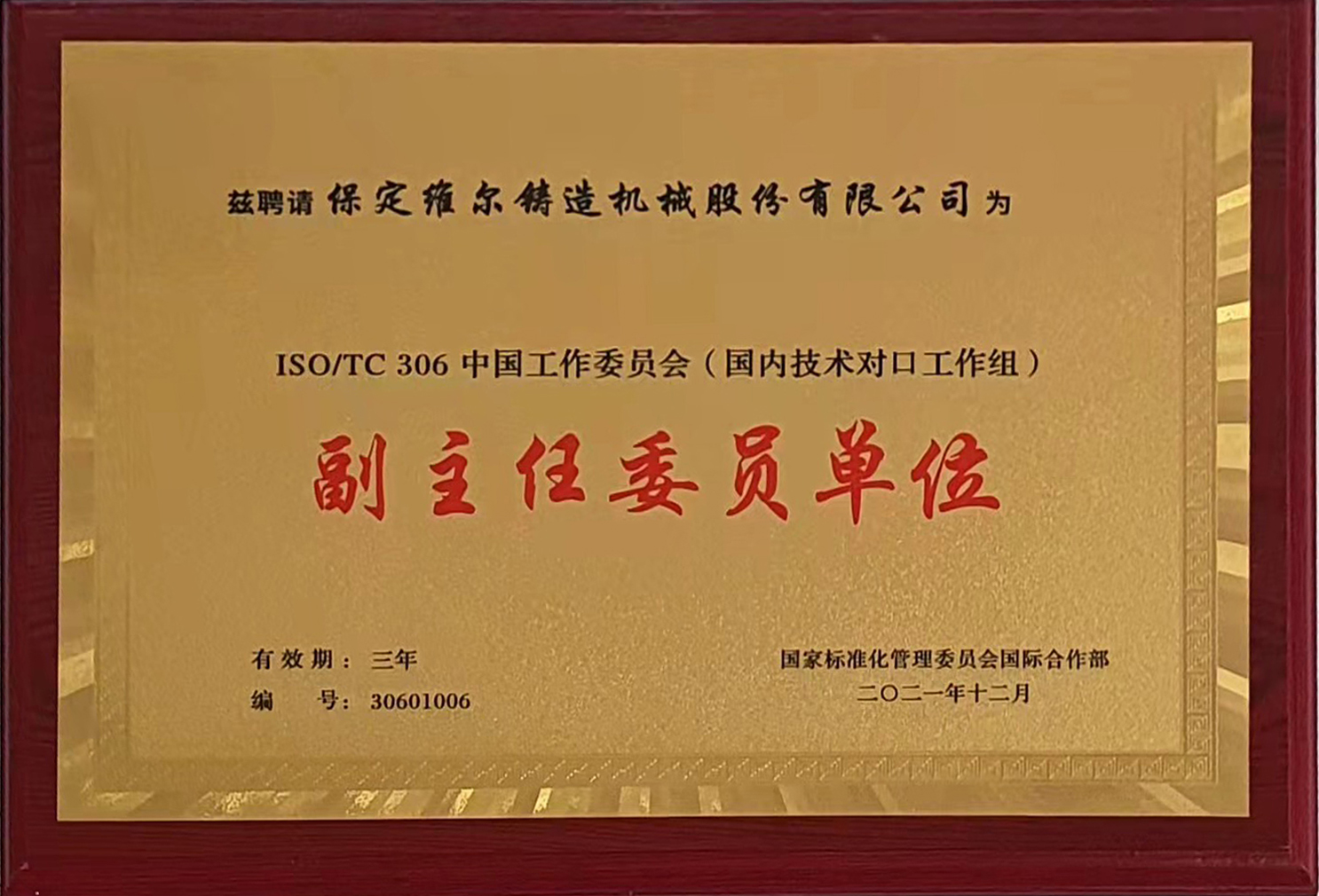 國際標準化組織鑄造機械技術(shù)委員會(huì ) (ISO/TC306)中國工作委員會(huì )副主任委員單位